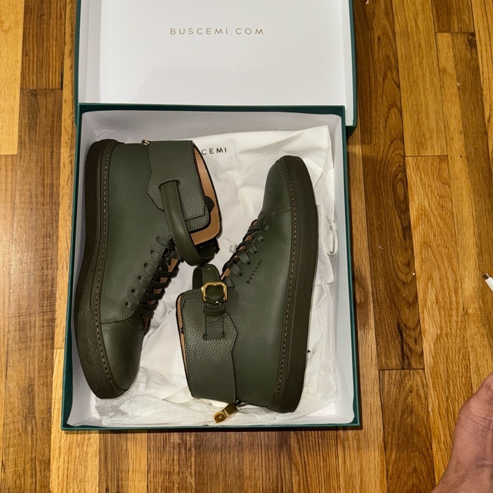 Buscemi Green Sneakers with Gold Strap Detail